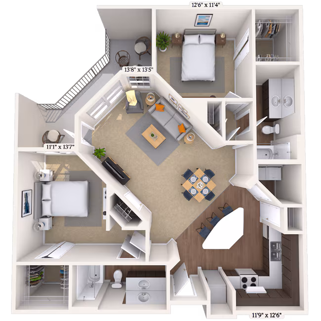 Traditional 2x2 1138 SF 4207 floor plan